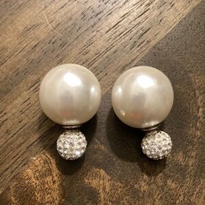 Earrings 8-16 MM Front To Back Pave crystal/ shell pearl.